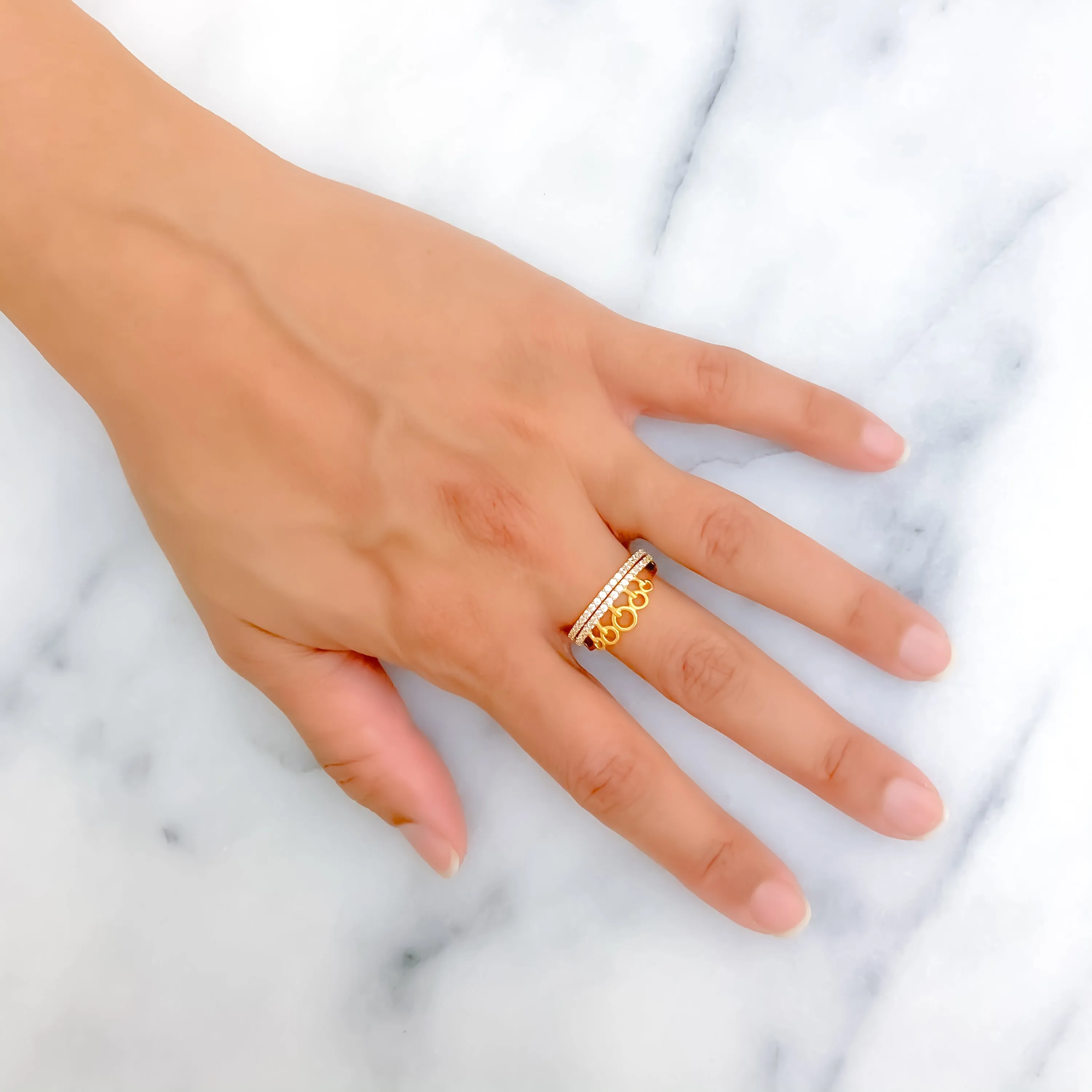 Palatial Crown Accented 22k Gold CZ Ring