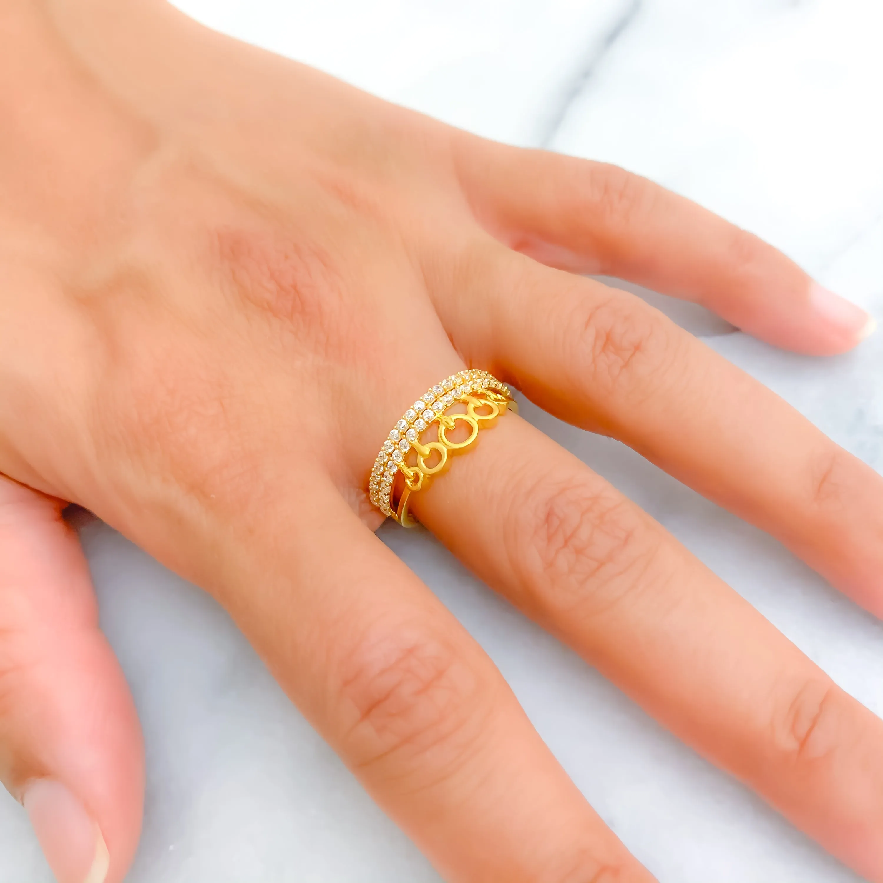 Palatial Crown Accented 22k Gold CZ Ring
