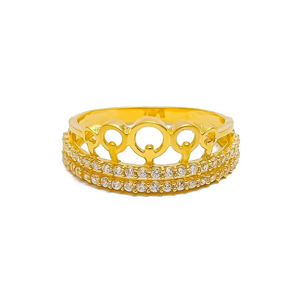 Palatial Crown Accented 22k Gold CZ Ring
