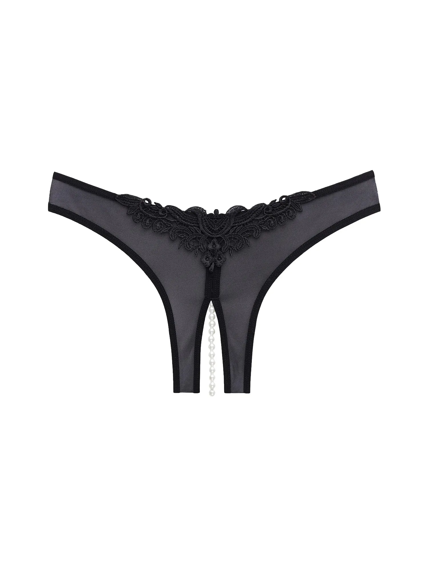 Paradise Crotchless Thong With Pearls In Black - Oh La La Cheri
