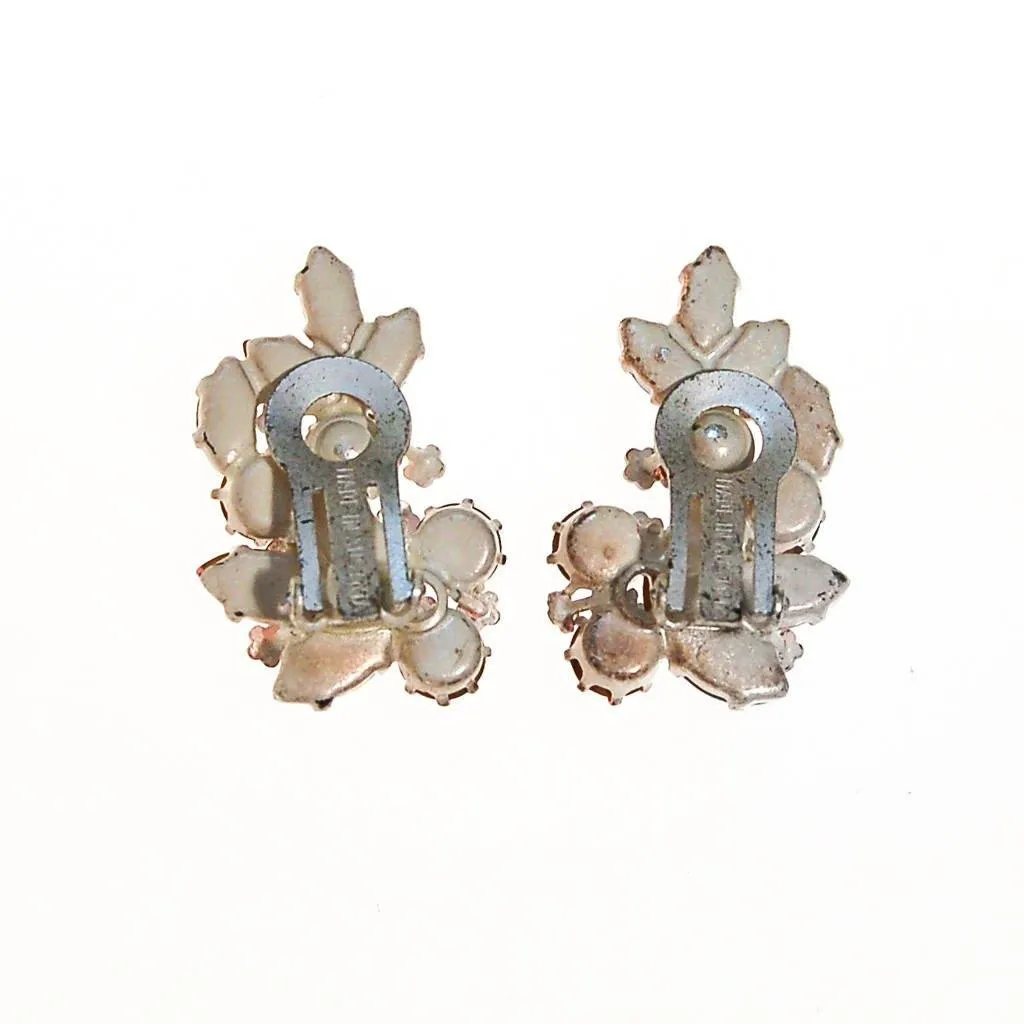 Pastel Rhinestone Earrings, Pink, Purple, Light Blue, Clip On, Made in Austria, White Metal Setting