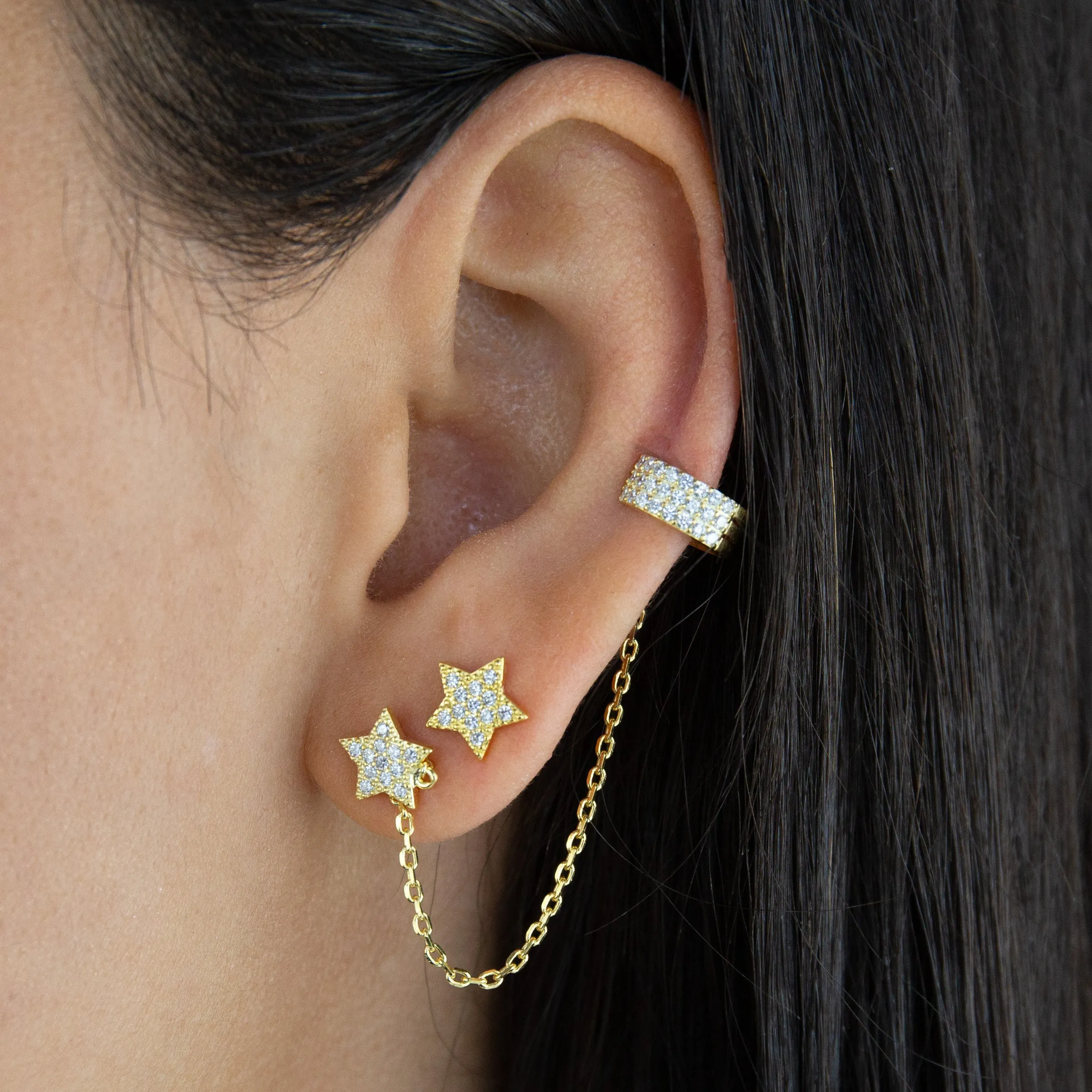 Pavé Star Stud X Ear Cuff Combo Set