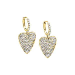 Pave Elongated Puffy Dangling Heart Huggie Earring