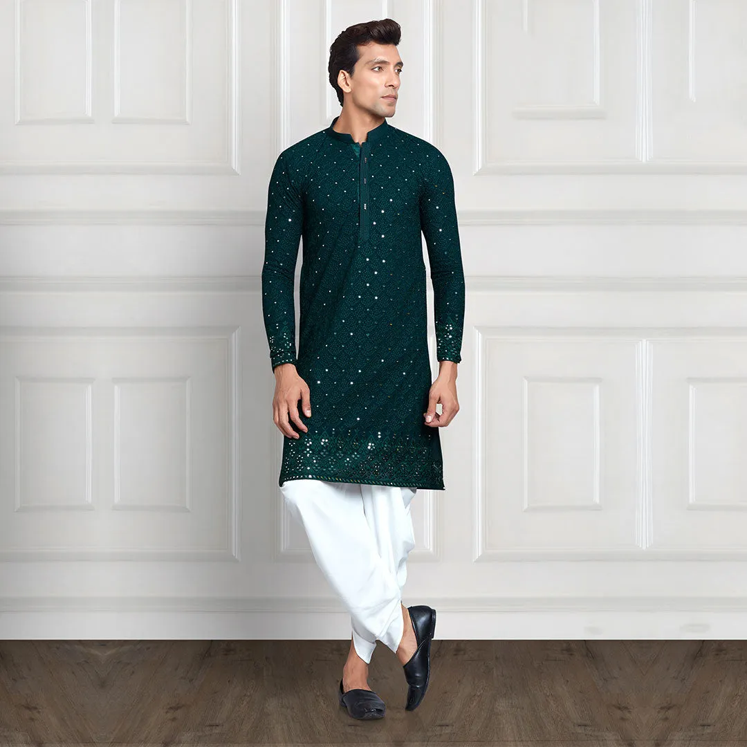 Peacock Green Mirror Work Kurta Set