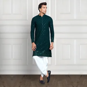 Peacock Green Mirror Work Kurta Set