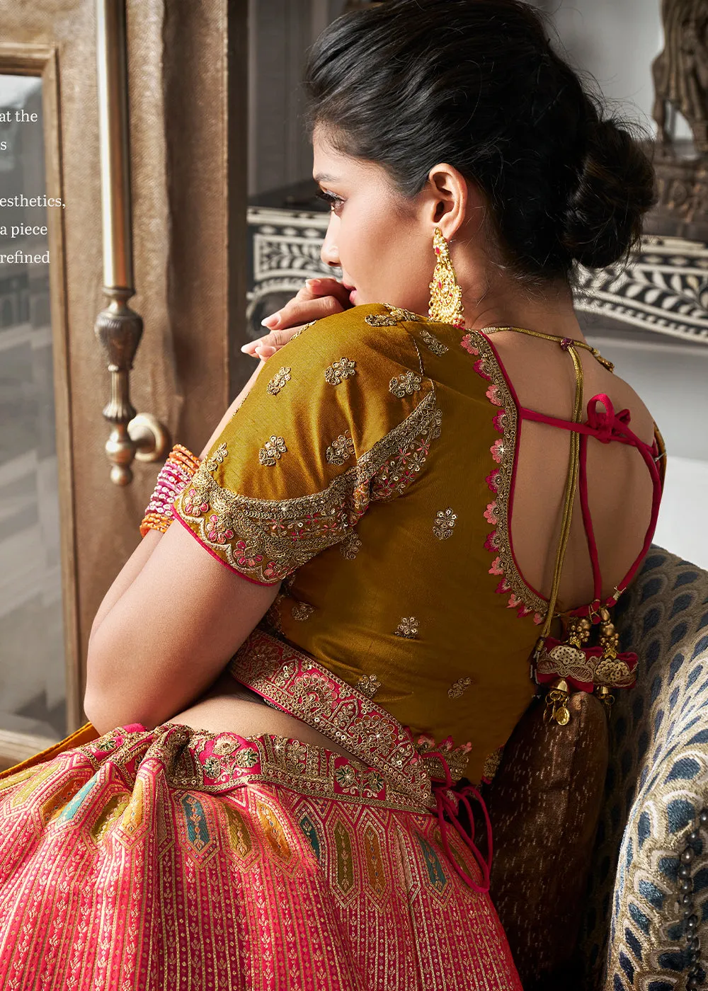 Pink And Yellow Banarasi Silk Embroidered Designer Lehenga