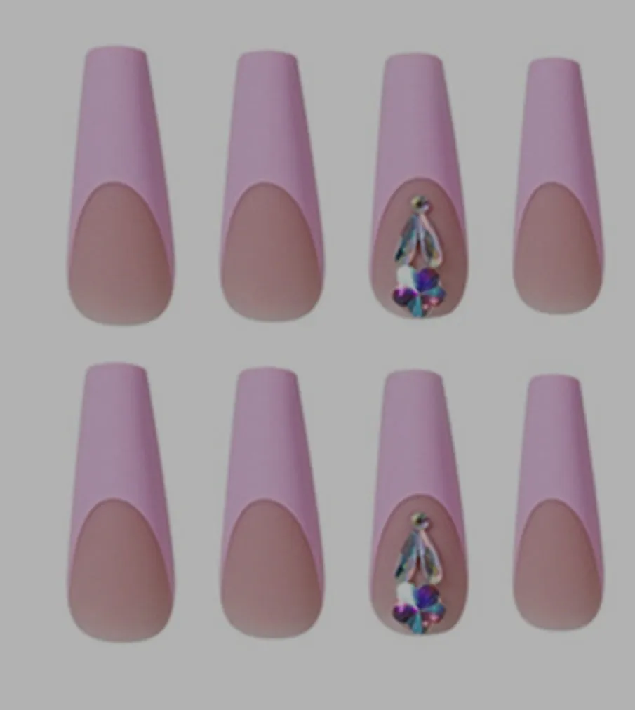 Pink Rhinestones Press On Nails
