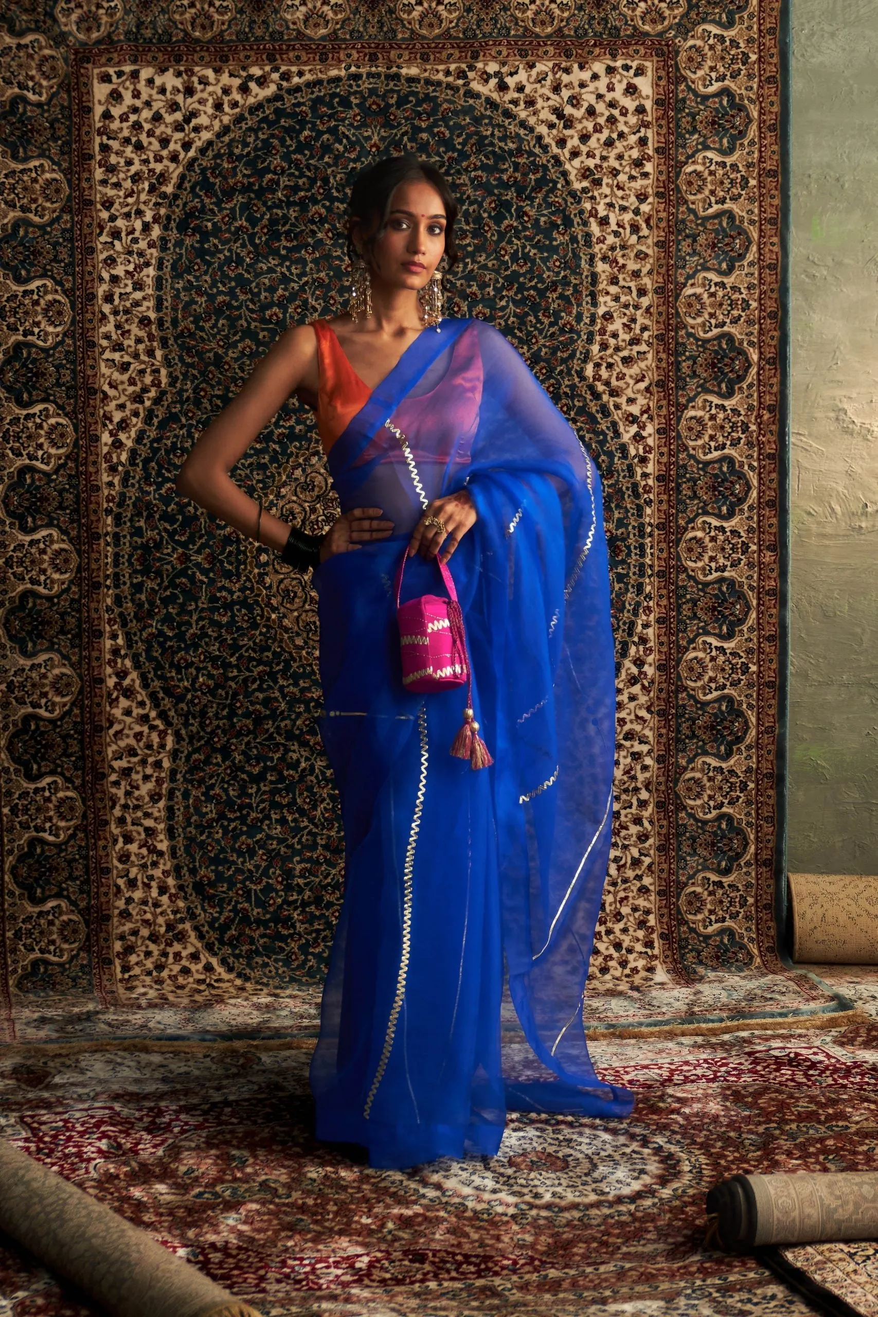 Prarambh Embroidered organza saree with sleeveless blouse