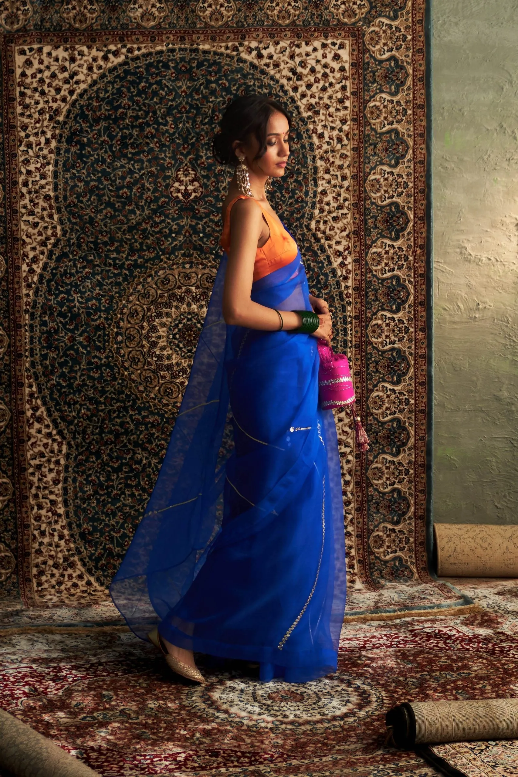 Prarambh Embroidered organza saree with sleeveless blouse