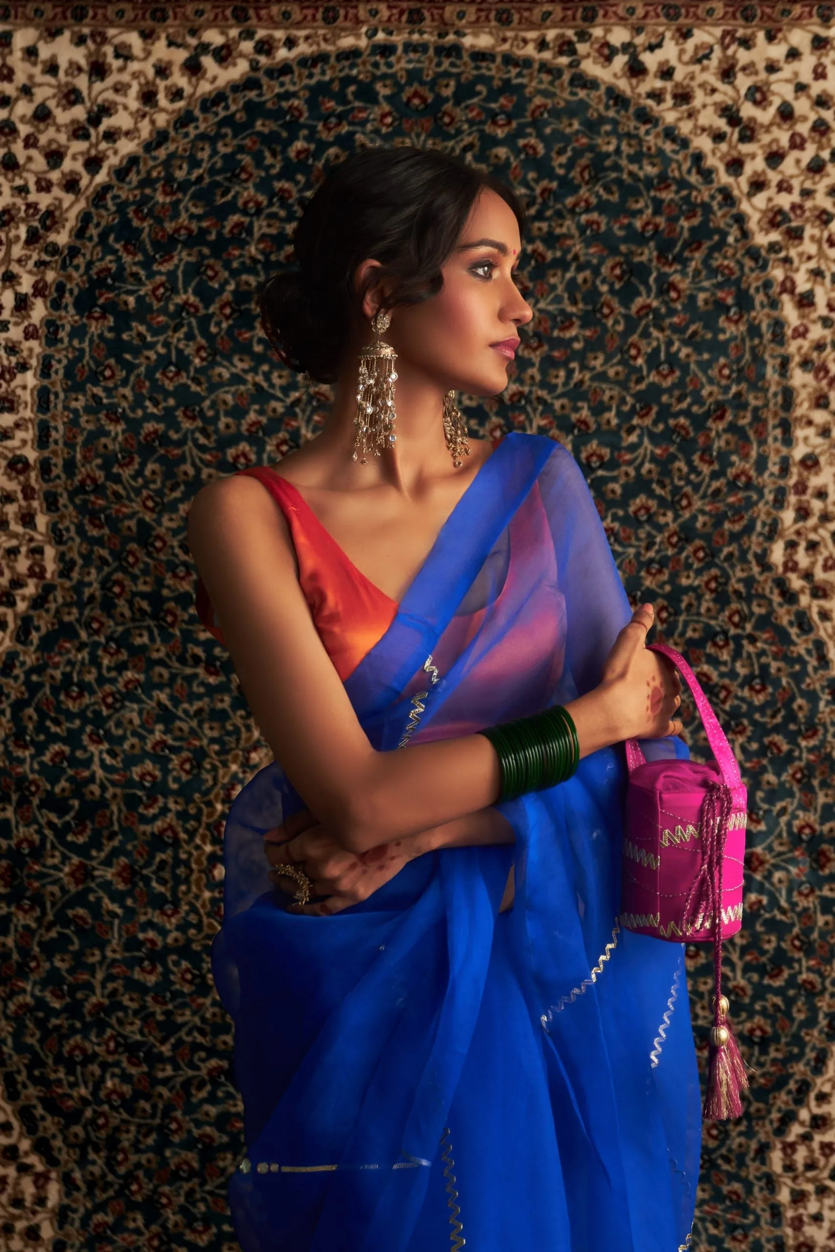 Prarambh Embroidered organza saree with sleeveless blouse