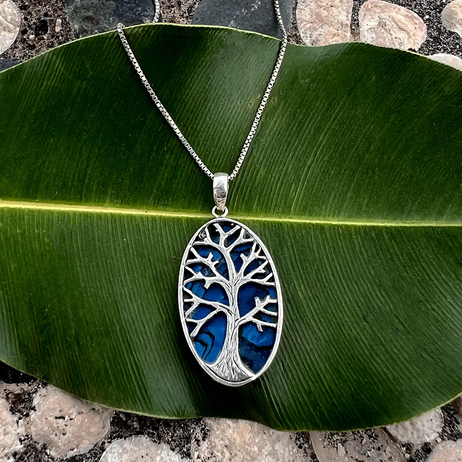 Pre-order! Blue Abalone Tree Of Life Necklace - Sterling Silver, Indonesia