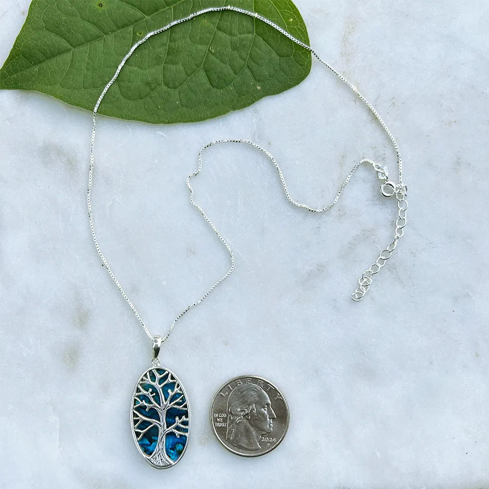 Pre-order! Blue Abalone Tree Of Life Necklace - Sterling Silver, Indonesia