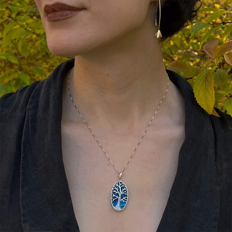 Pre-order! Blue Abalone Tree Of Life Necklace - Sterling Silver, Indonesia