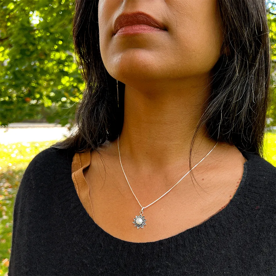 Pre-order! Filigree Flower Pearl Necklace - Sterling Silver, Indonesia