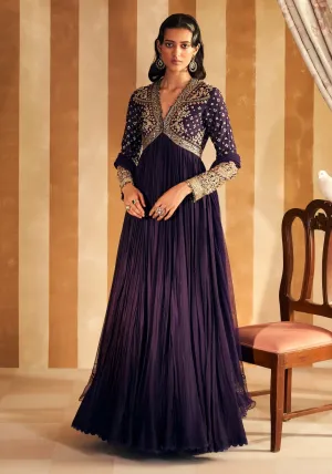 Purple fanon anarkali and dupatta
