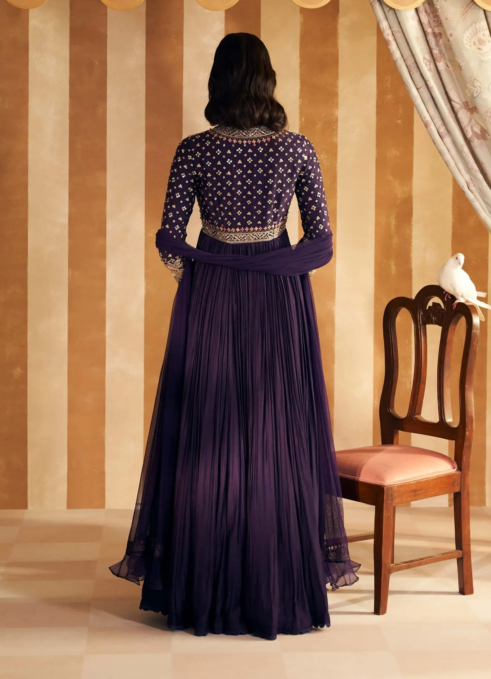 Purple fanon anarkali and dupatta