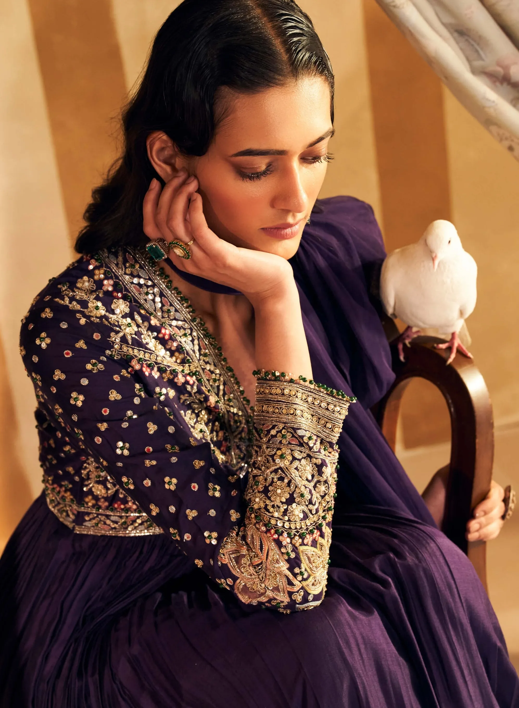 Purple fanon anarkali and dupatta