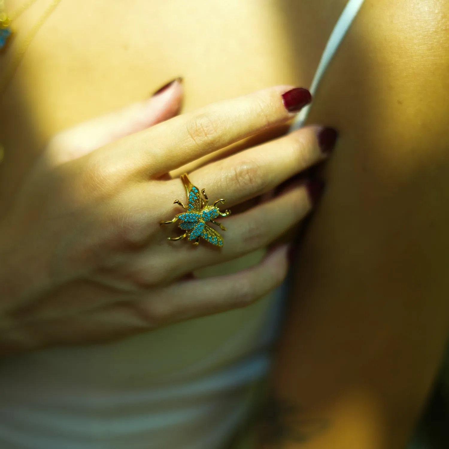 Queen Bee Turquoise & Gold Chunky Ring