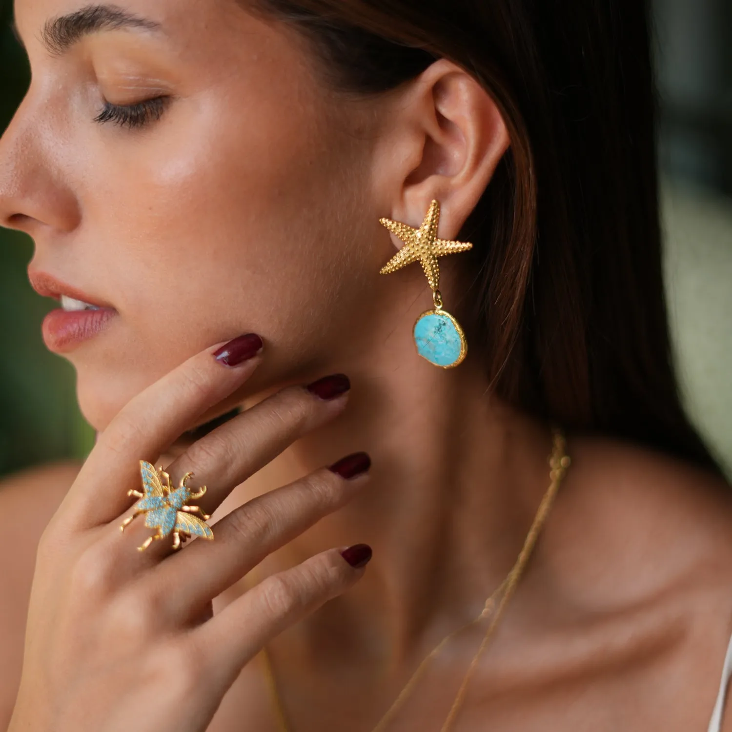 Queen Bee Turquoise & Gold Chunky Ring