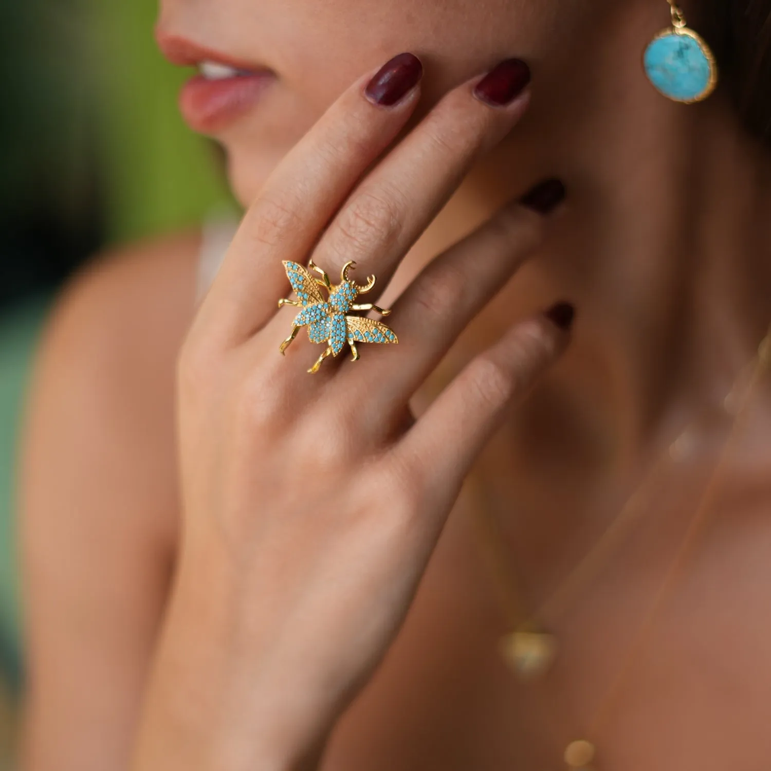 Queen Bee Turquoise & Gold Chunky Ring
