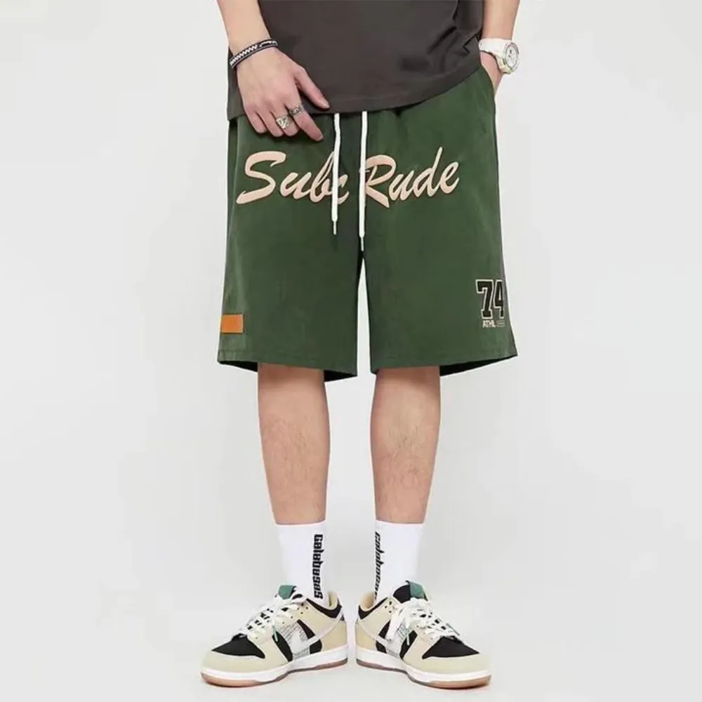 "Letter Embroidery Suede" Shorts