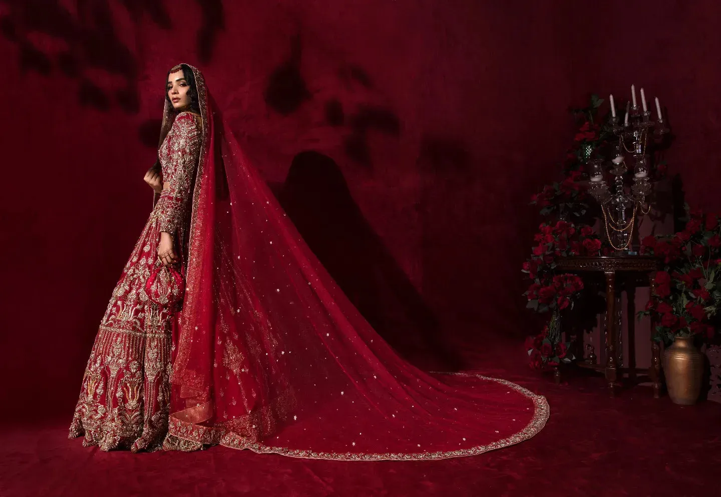 Red Bridal Lehenga Choli Dress in Premium Raw Silk