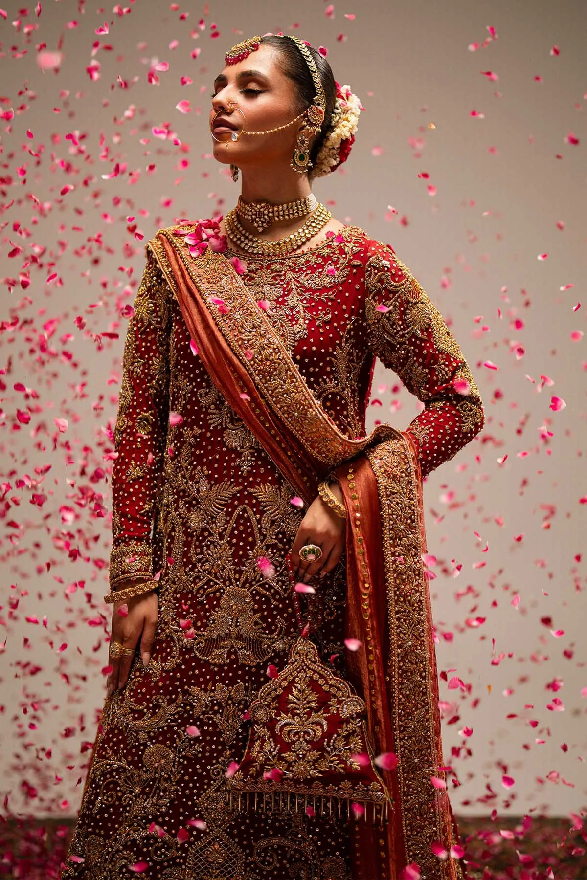 Red Pakistani Bridal Dress in Kameez and Gharara Style