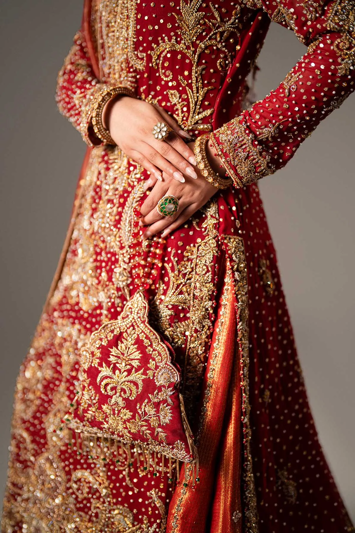 Red Pakistani Bridal Dress in Kameez and Gharara Style