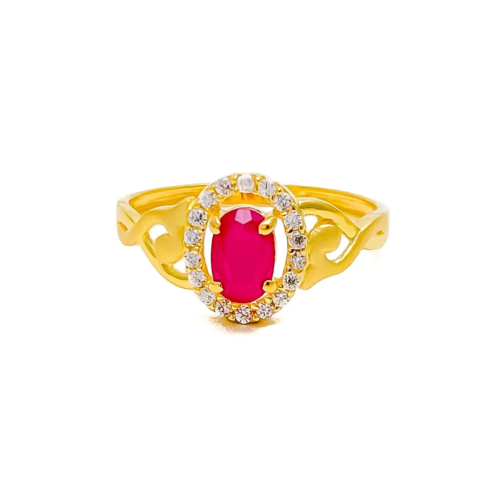 Red Palatial 22k Gold CZ Ring