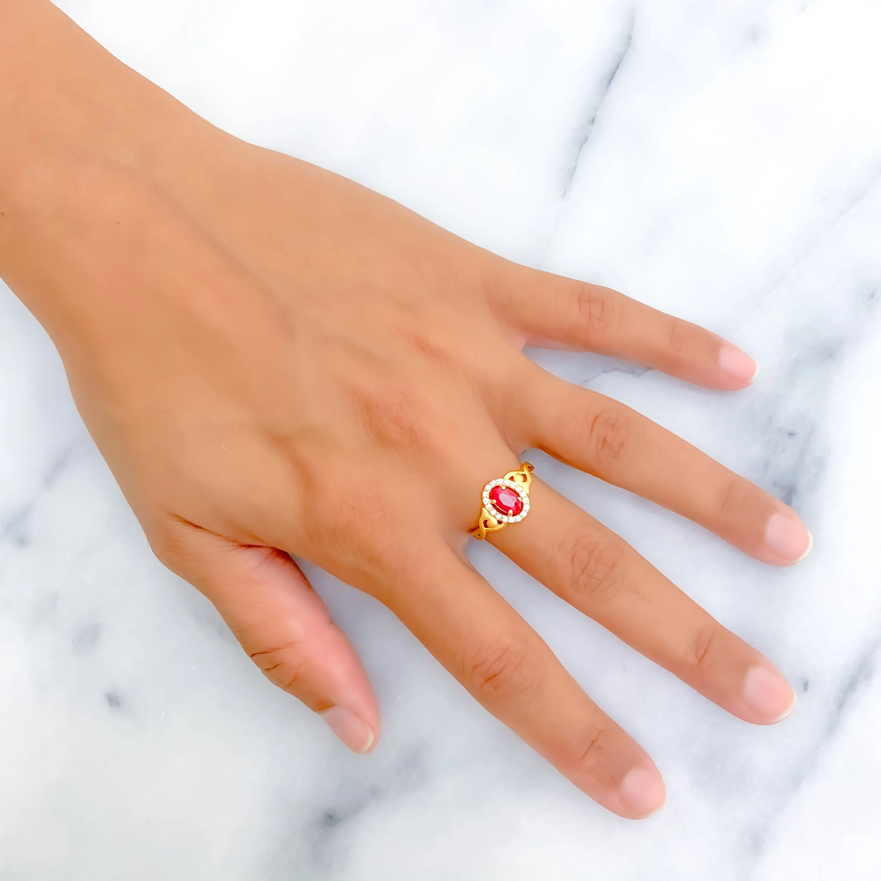 Red Palatial 22k Gold CZ Ring