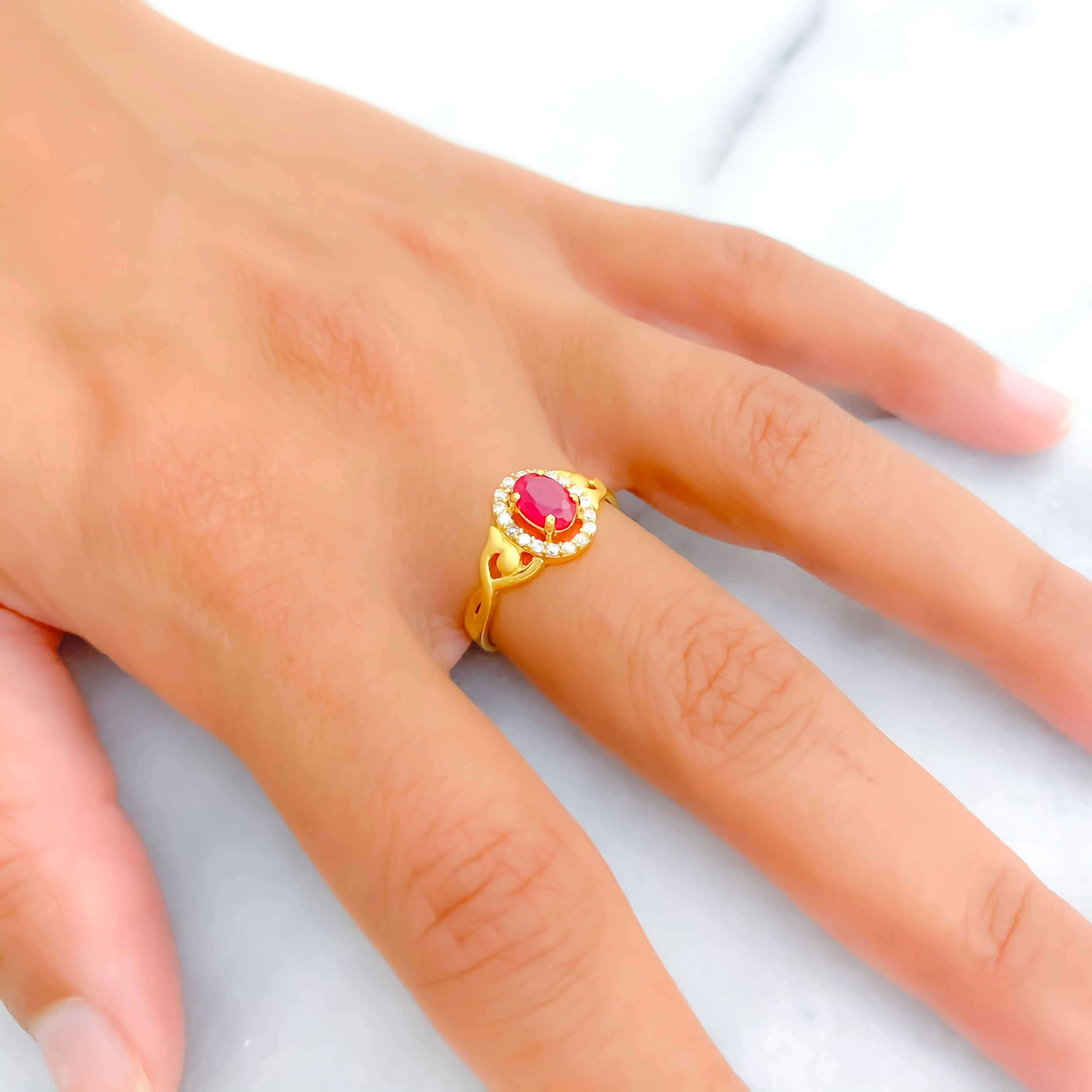 Red Palatial 22k Gold CZ Ring