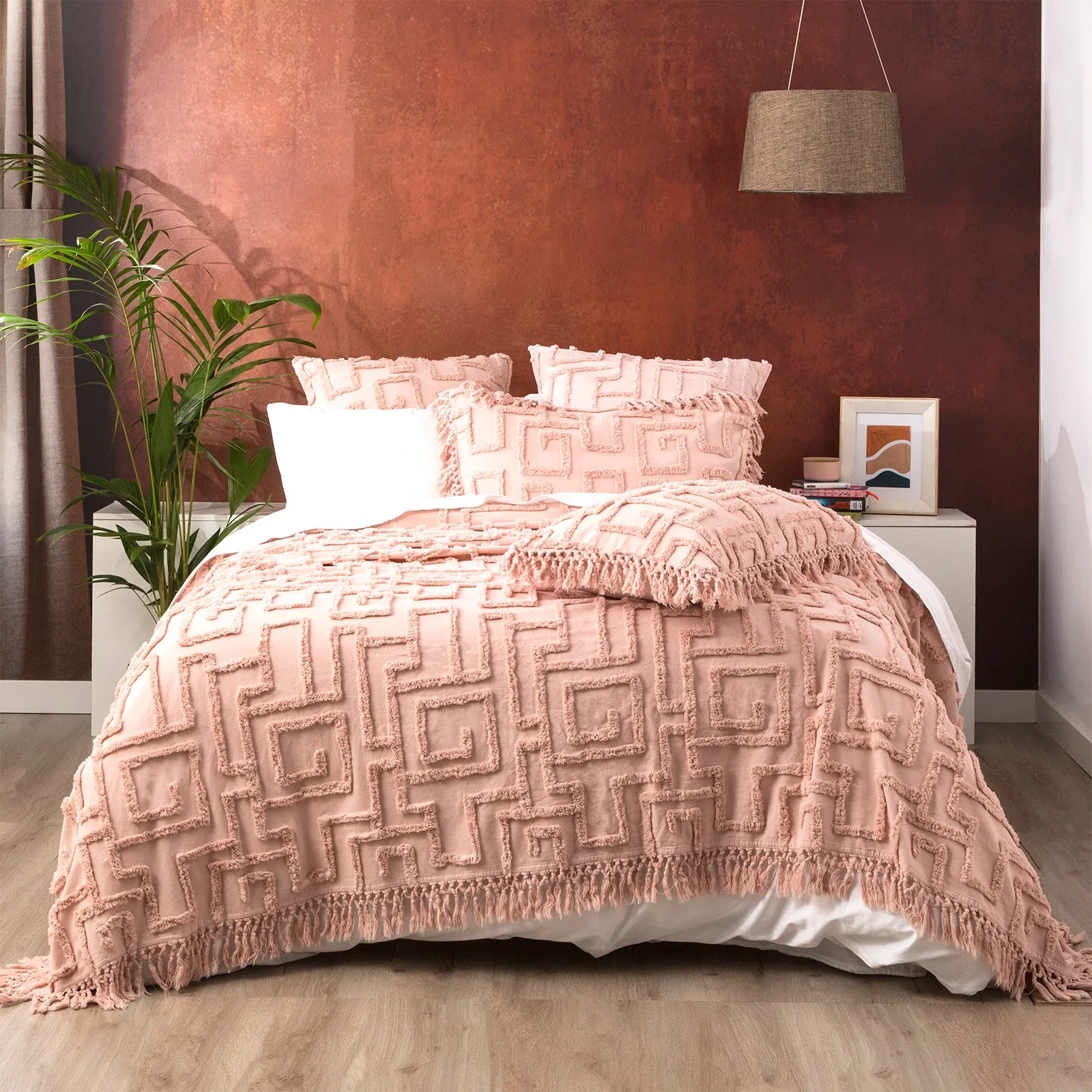 Renee Taylor Riley 100% Cotton Vintage Washed Tufted Bed Cover - Blush