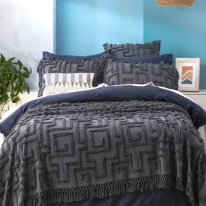Renee Taylor Riley 100% Cotton Vintage Washed Tufted Bed Cover - Slate
