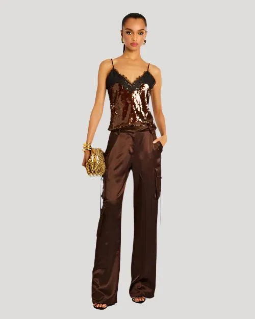 RETROFETE | Danna Sequin Top | Deep Brown