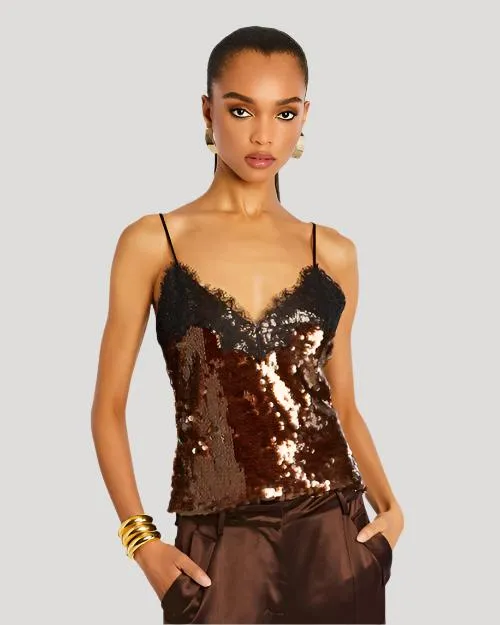 RETROFETE | Danna Sequin Top | Deep Brown