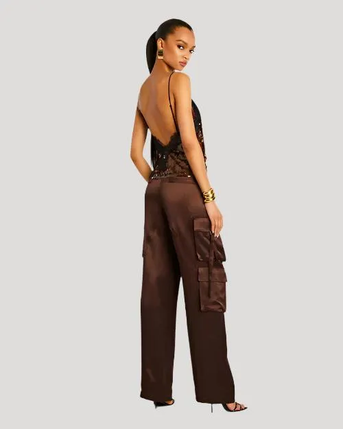 RETROFETE | Danna Sequin Top | Deep Brown