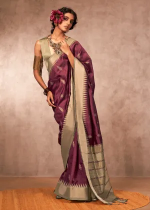 Rich Maroon Woven Banarasi Silk Saree With Contrast Border