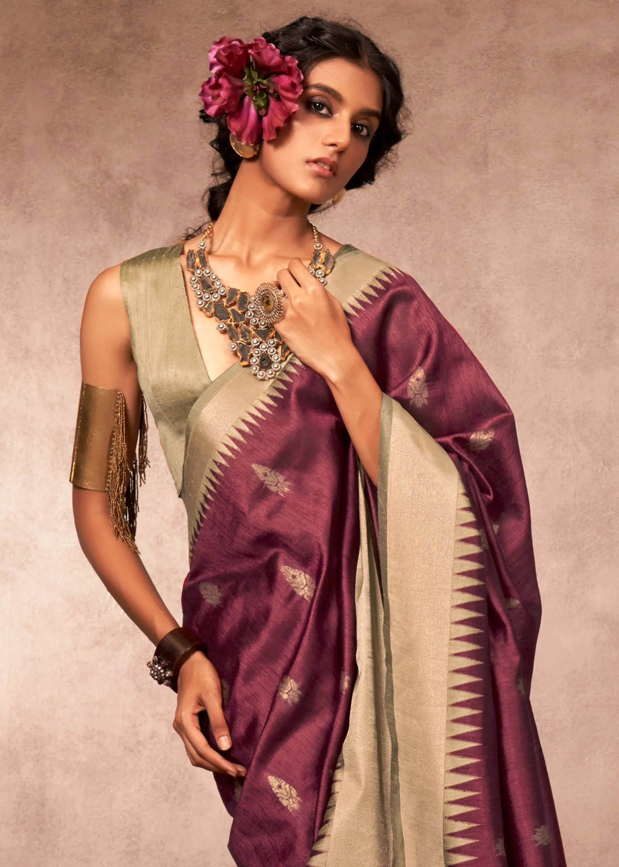 Rich Maroon Woven Banarasi Silk Saree With Contrast Border