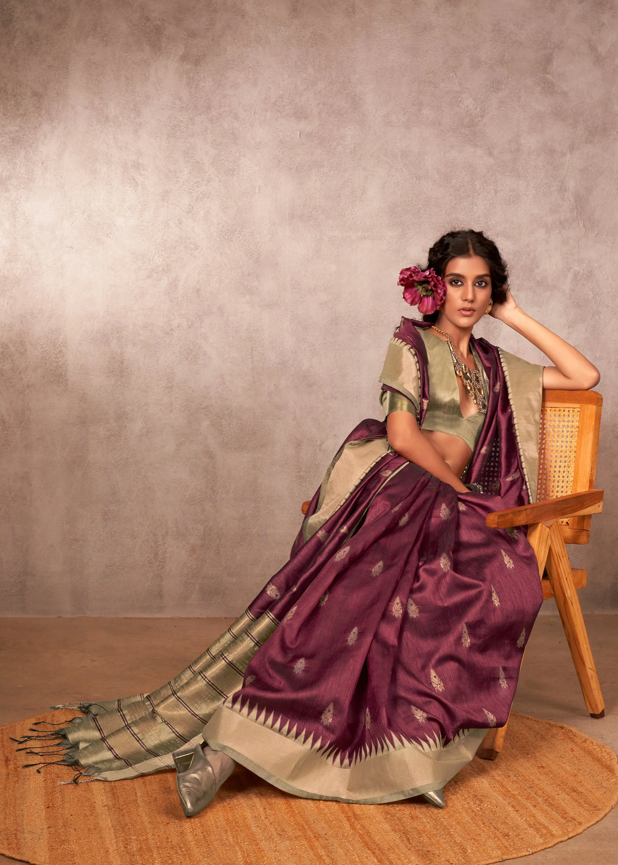 Rich Maroon Woven Banarasi Silk Saree With Contrast Border