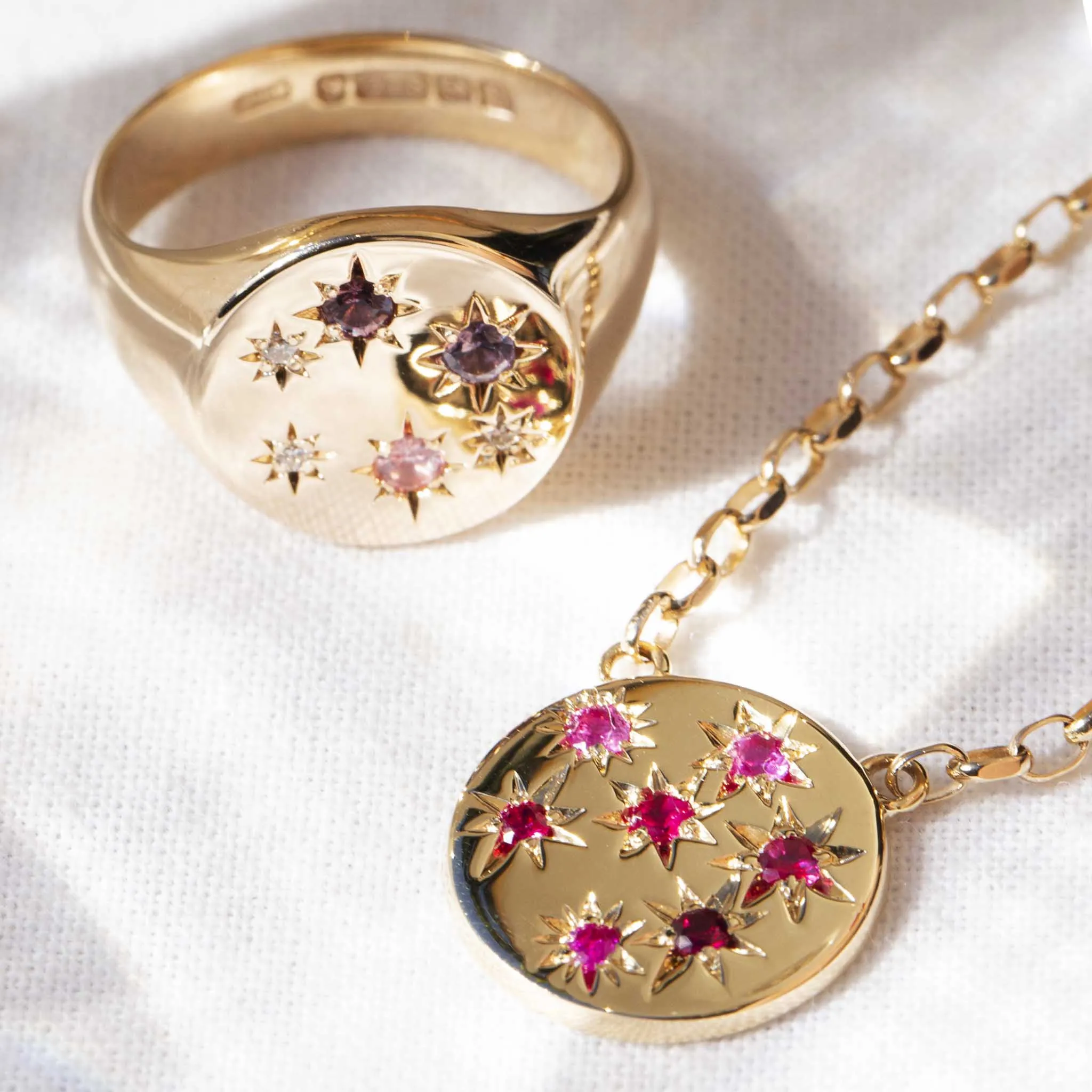 Rosa Reinvented Vintage Star Set Ruby Necklet 9 Carat Gold
