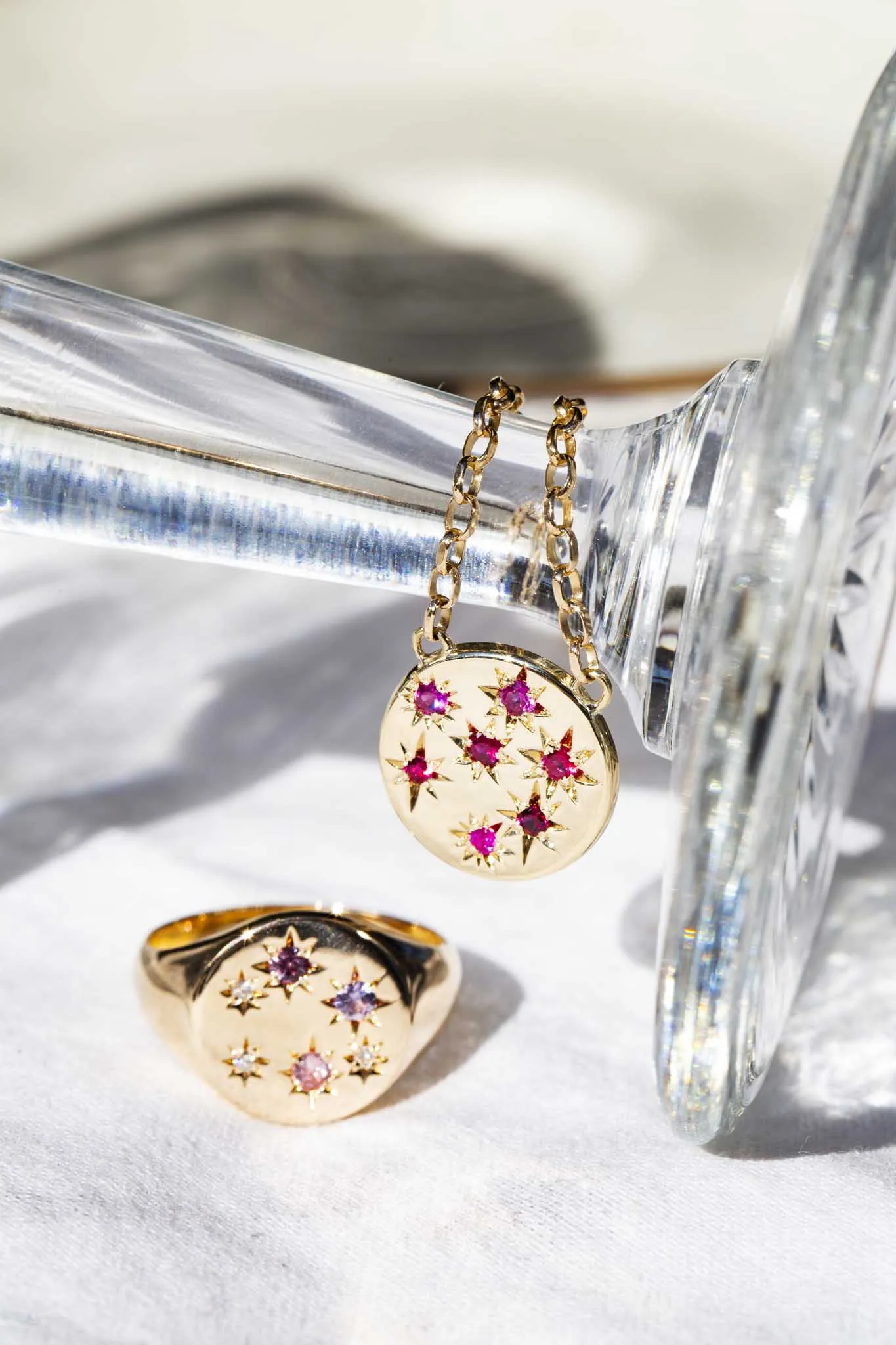 Rosa Reinvented Vintage Star Set Ruby Necklet 9 Carat Gold