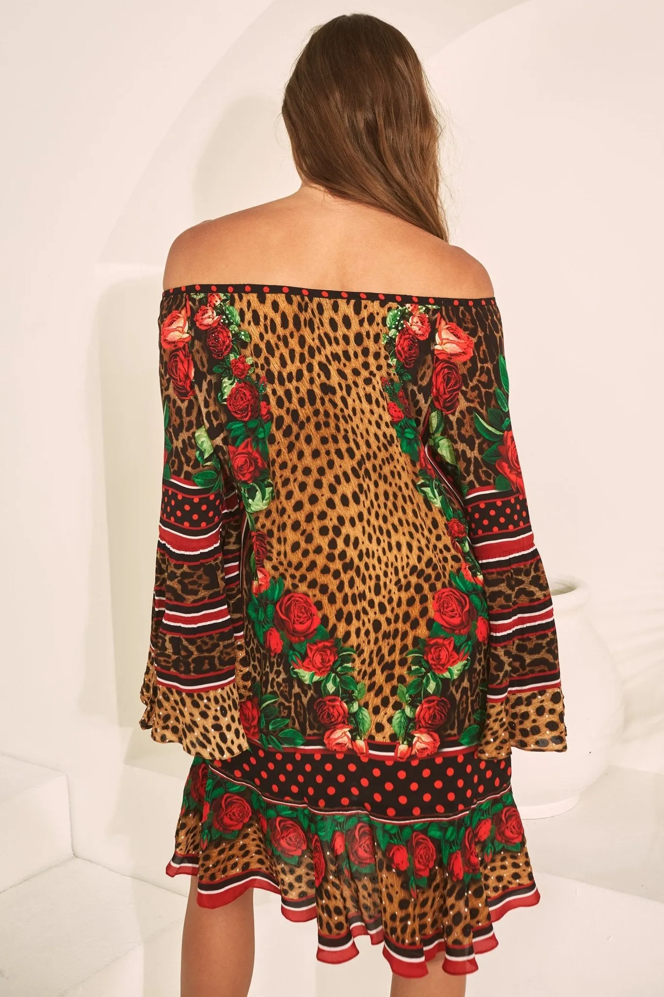 ROSE LEOPARD FRILL DRESS