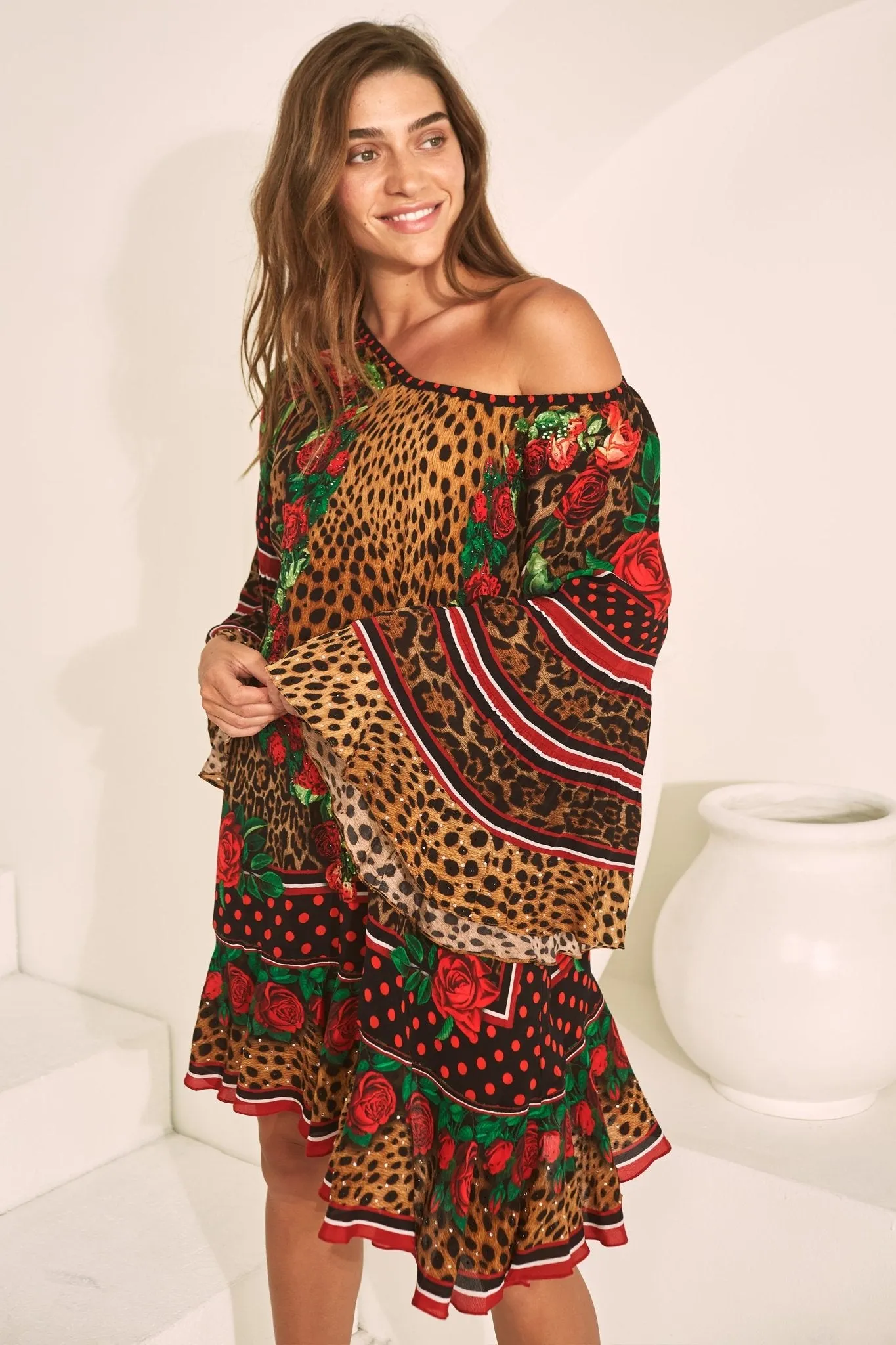 ROSE LEOPARD FRILL DRESS