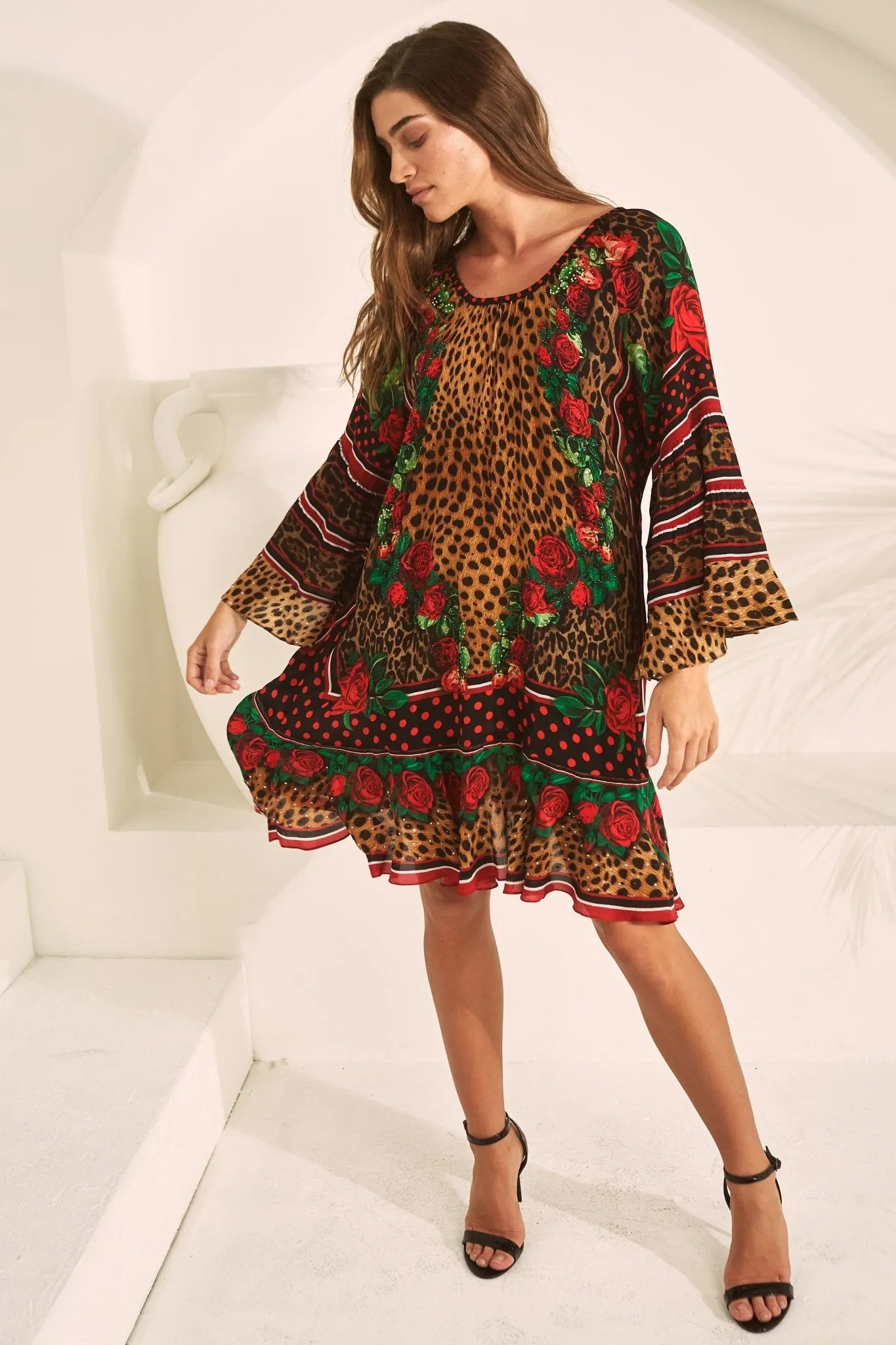 ROSE LEOPARD FRILL DRESS