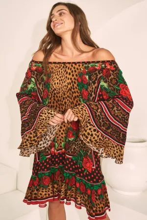 ROSE LEOPARD FRILL DRESS