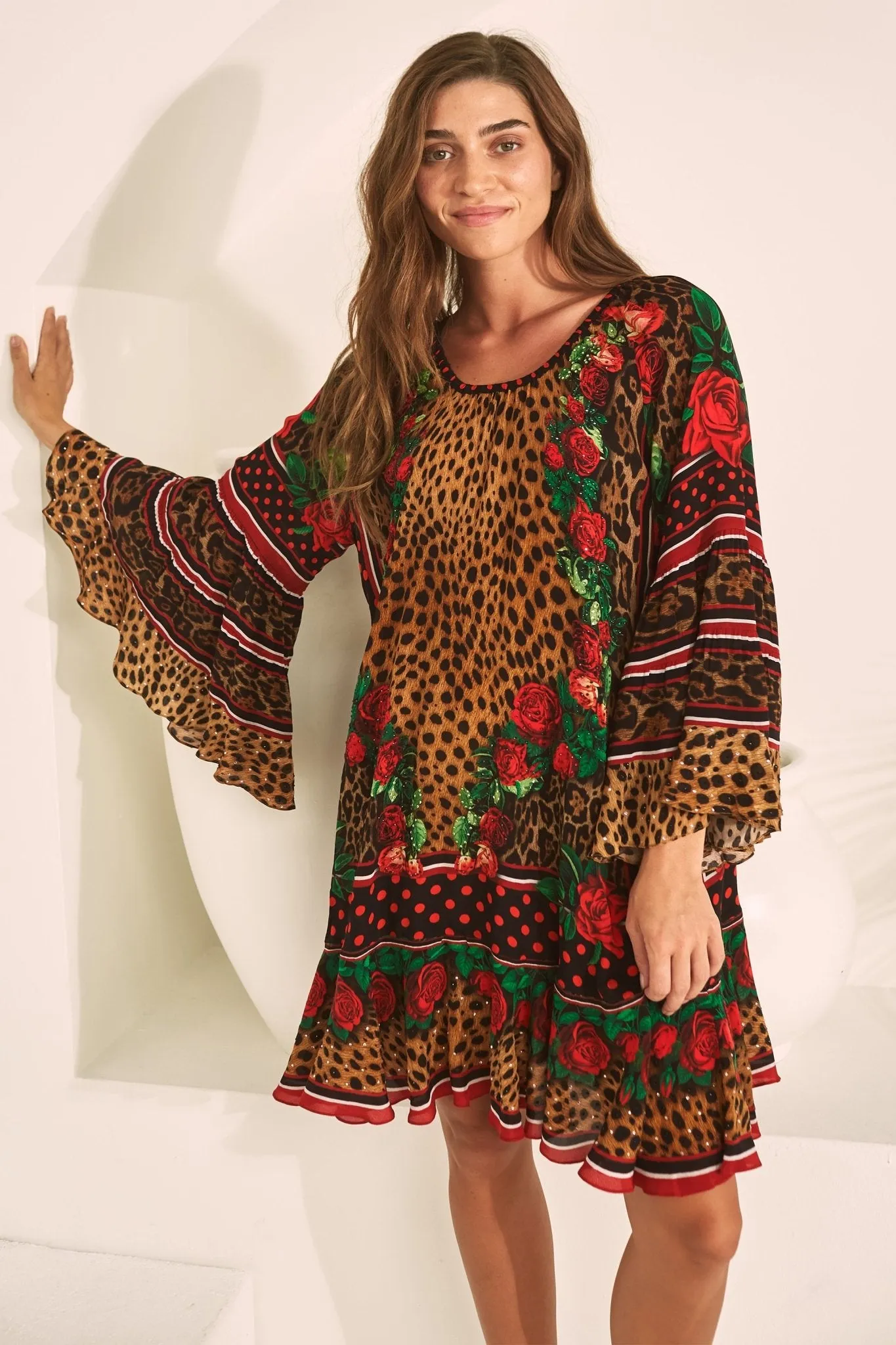 ROSE LEOPARD FRILL DRESS