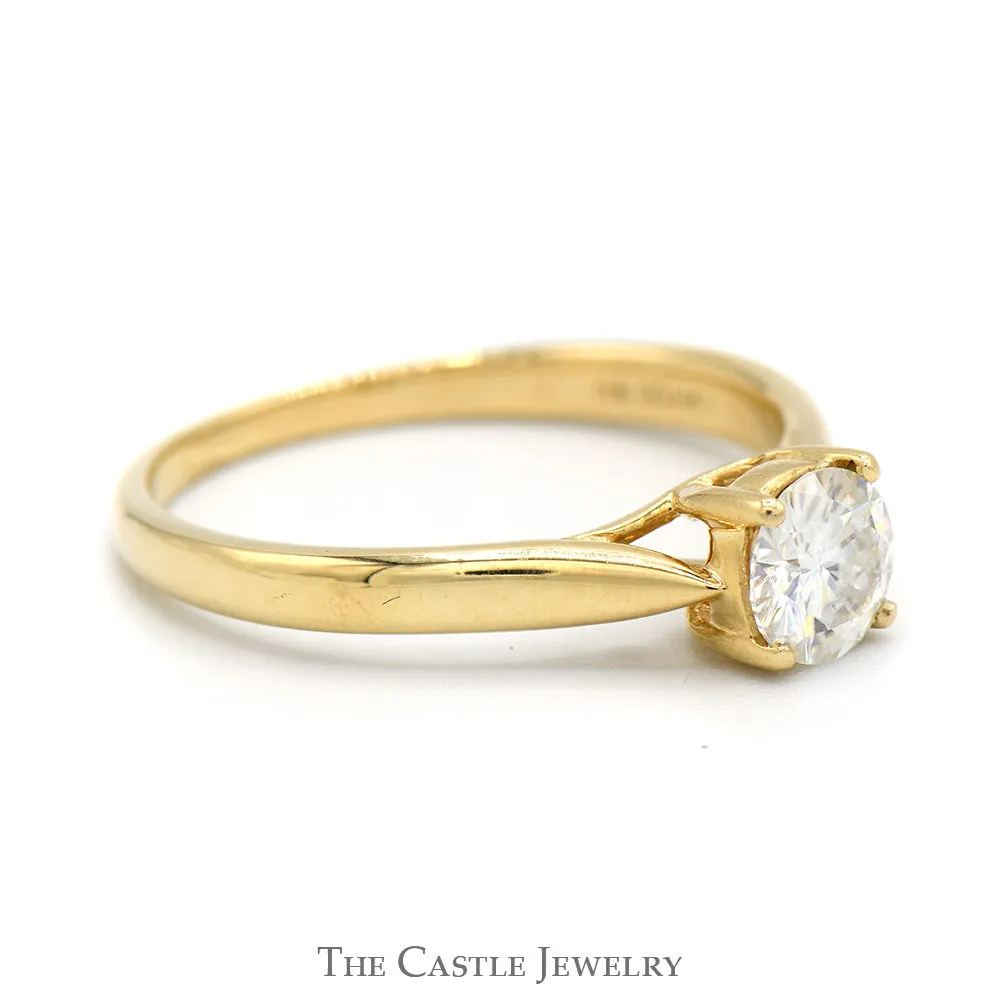 Round Moissanite Solitaire Engagement Ring in 10k Yellow Gold Cathedral Mounting