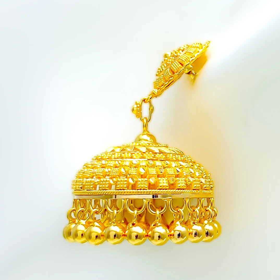 Royal Checkered 22k Gold Tasseled Chandelier Earrings