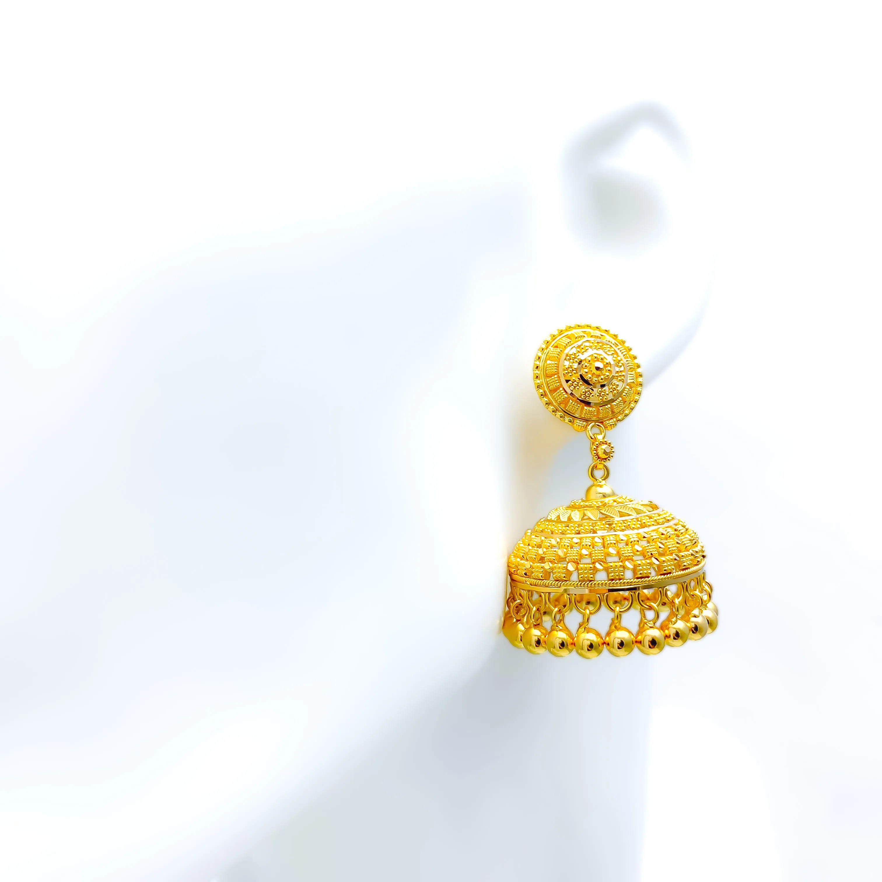 Royal Checkered 22k Gold Tasseled Chandelier Earrings