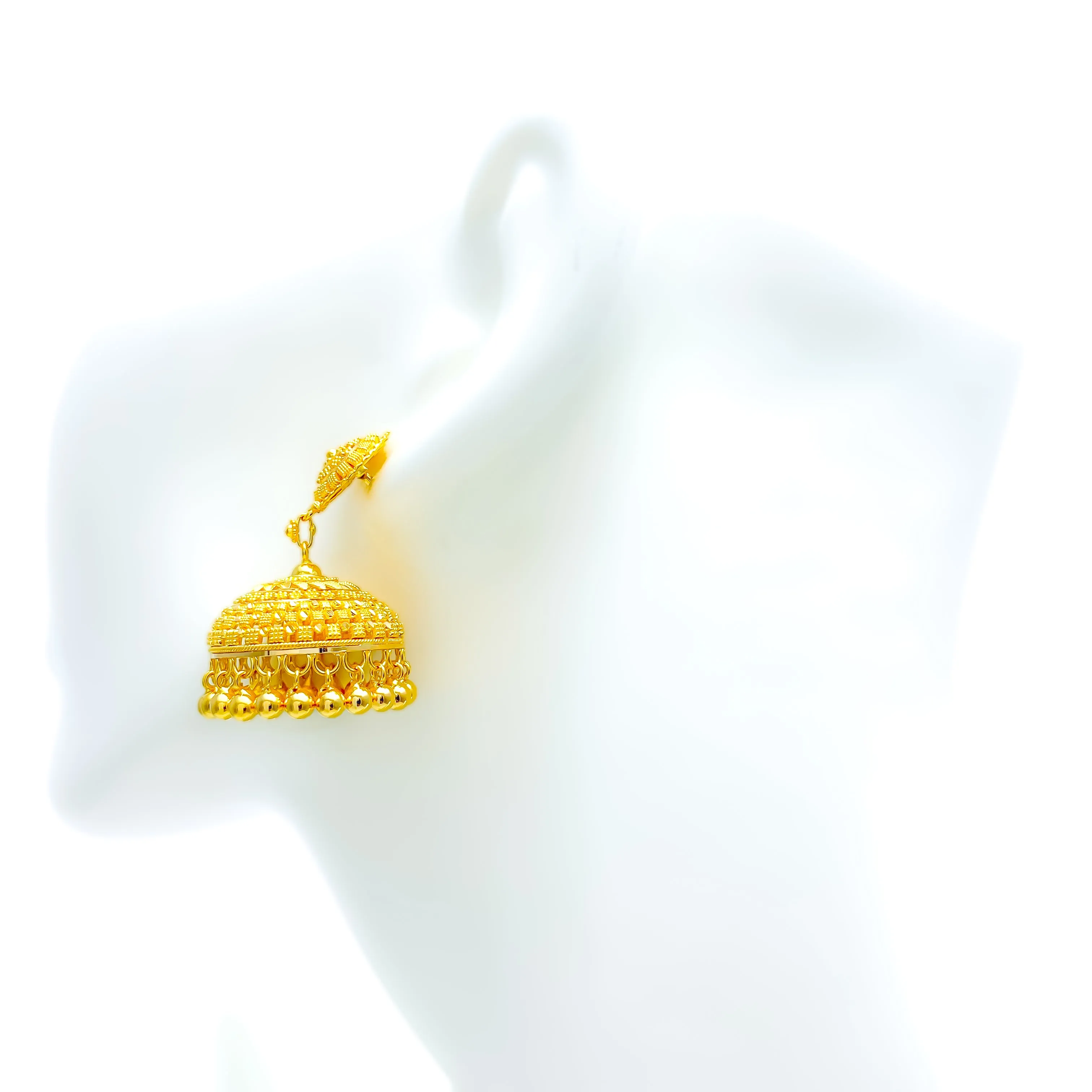 Royal Checkered 22k Gold Tasseled Chandelier Earrings
